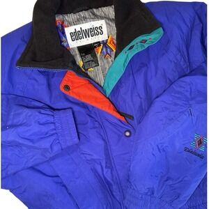 Edelweiss Ski Suit Women 10 Vtg 80s Snowsuit Purple Blue Jumpsuit Retro